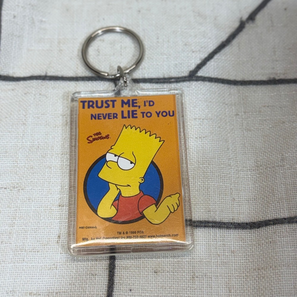 The Simpsons Keychain OS Orange Vintage 1999 Bart Simpson Trust Me Acrylic SK164